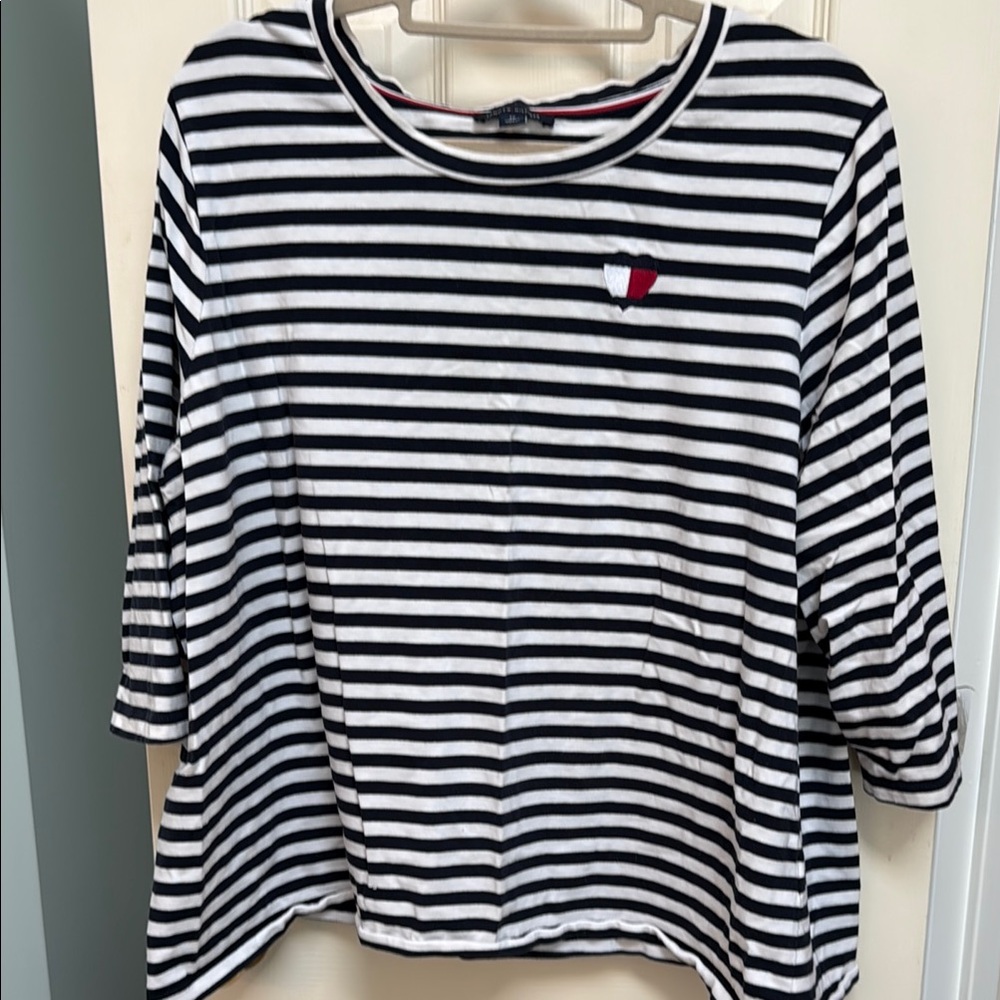 Tommy Hilfiger Black and White Striped Long Sleeve Tee